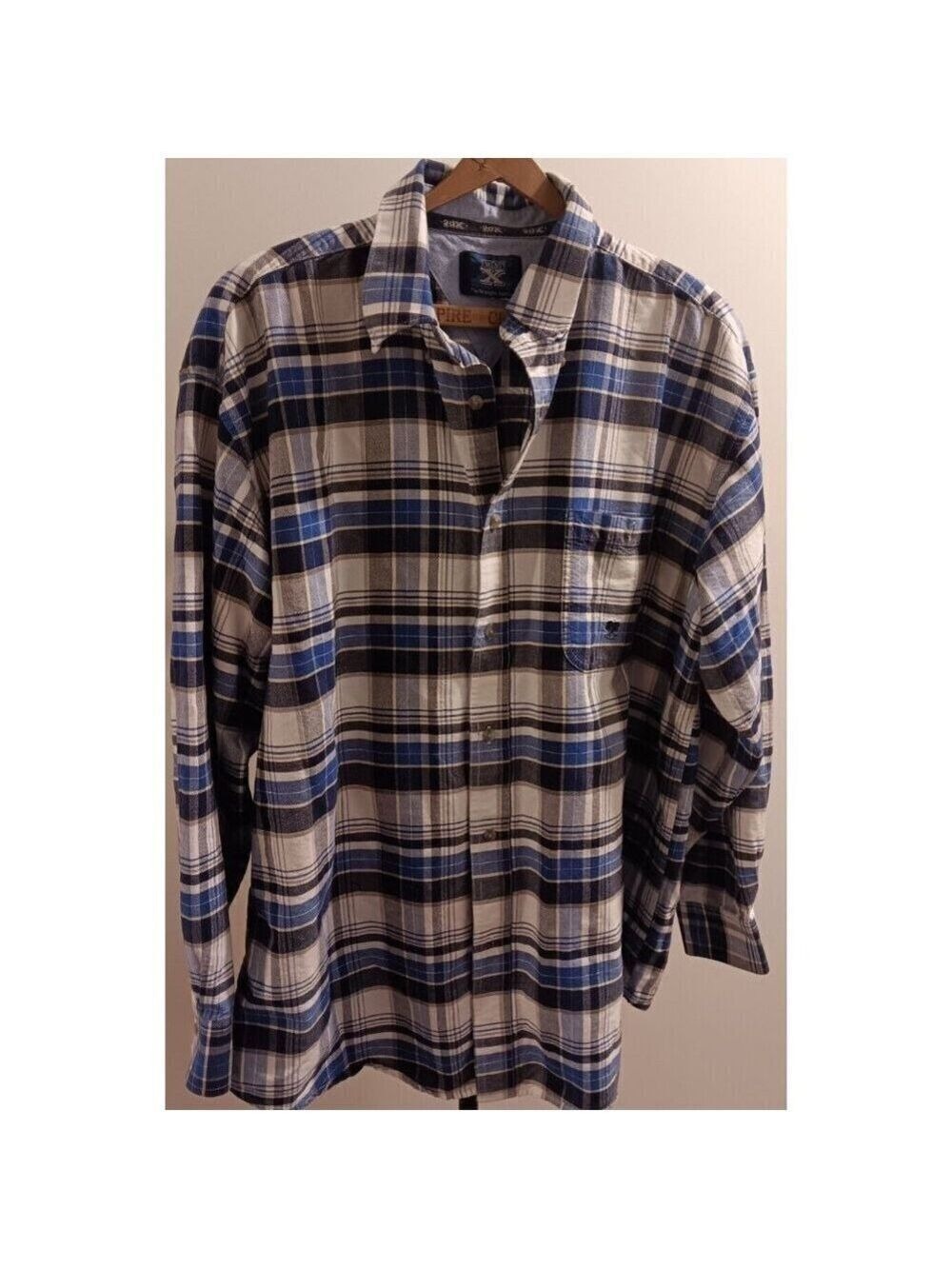 XXL Wrangler Twenty X Plaid T-Shirt Blue White Button Up Casual Dress Shirt NICE